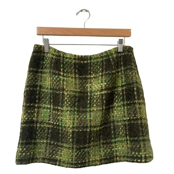 Cynthia Steffe Multi-Green Wool Blend Tweed Style Mini Skirt Size 10 - Picture 1 of 10